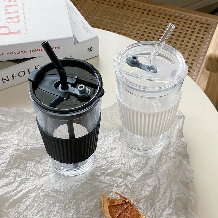 Premium Coffee Cup Glass Mug With Lid And Straw