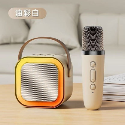 K12 Portable Rechargeable Karaoke Speaker with Wireless Microphone for Home Singing KTV ! Bluetooth Connected & RGB Light Effect